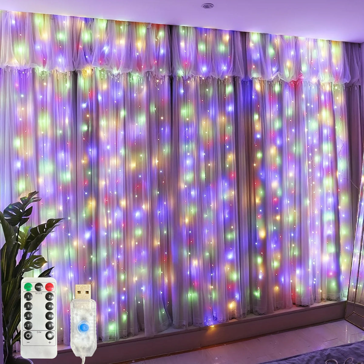 USB Christmas LED Curtain Lights, Indoor Fairy Curtain Lights, Suitable for Bedroom, Background Windows, Holiday Lighting