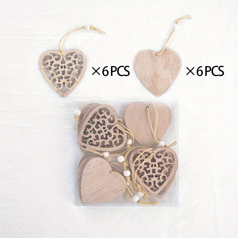 Elegant Wooden Christmas Ornaments Collection with Snowflake and Heart Designs for Home Tree Decor Festive Party Supplies,