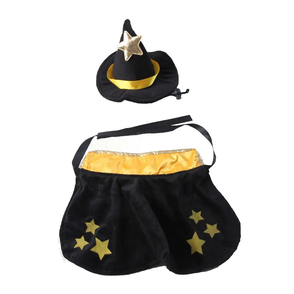 Halloween Pet Cat Witch Costume Black Cape Wizard Hat Moon Star Cloak for Small Medium Dogs Party Cosplay