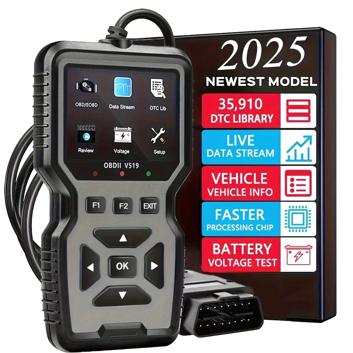 Professional Obd2 Diagnostic Tool for Heavy-Duty Vehicle Repair - Code Reader/Resetter, Supports Real-Time Data Stream, No Battery Required, Compatible with Vehicles from 1996 Onwards (Obdii/Eobd, Mode 6/8), Suitable for Mech