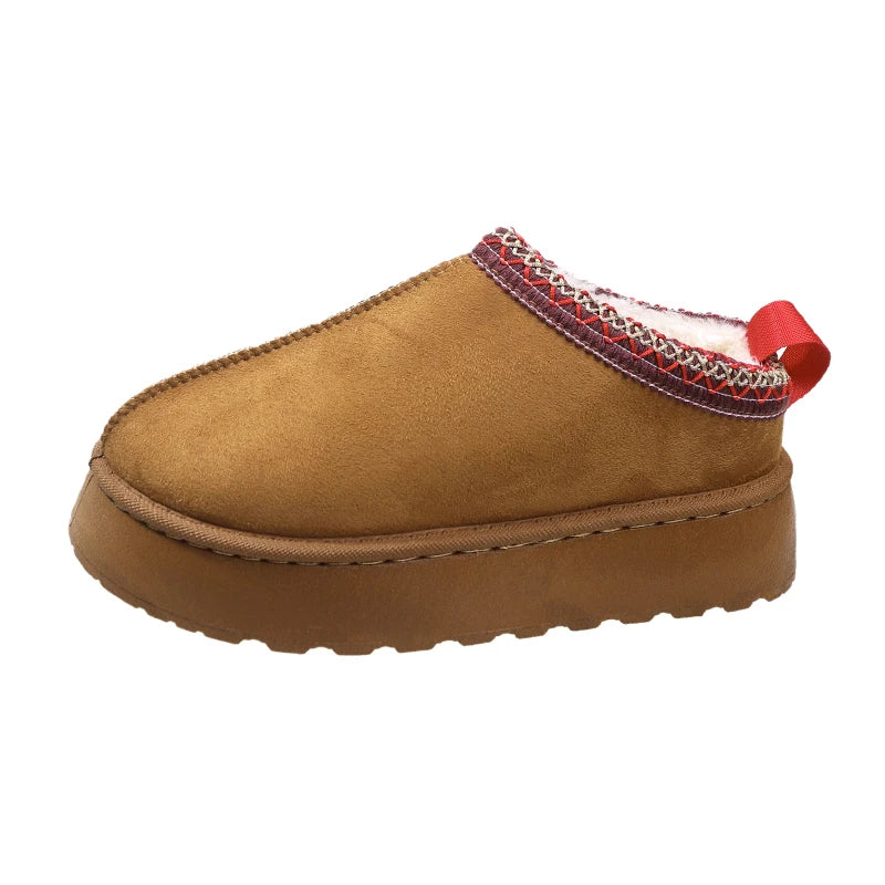 Snow Boots For Women 2024 Winter New Cashmere Warm Thick Soles Without Heel-covered Hair Half Slipper Cotton Shoes for Women