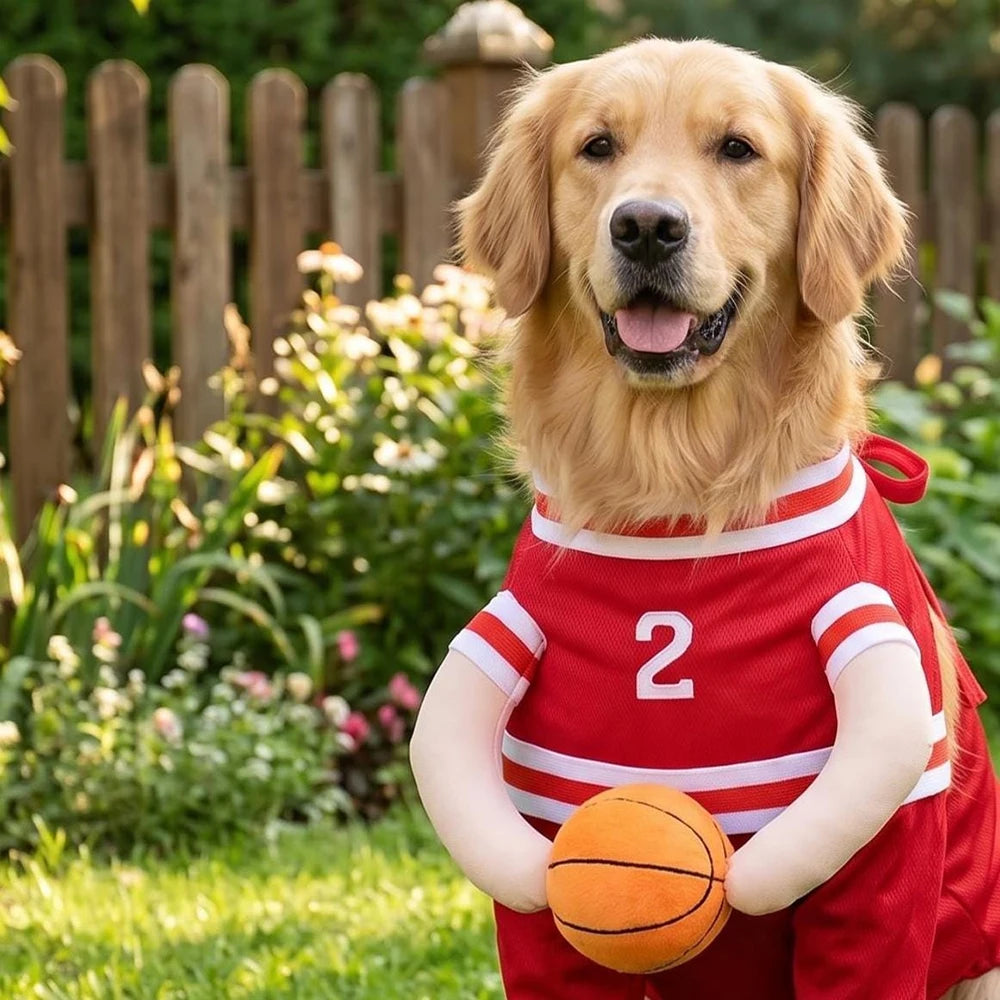 Halloween Pet Basketball Costume with 3D Ball Funny Sport Cosplay Outfit for Small Medium Dogs Pug Apparel Photo Shoots Playtime