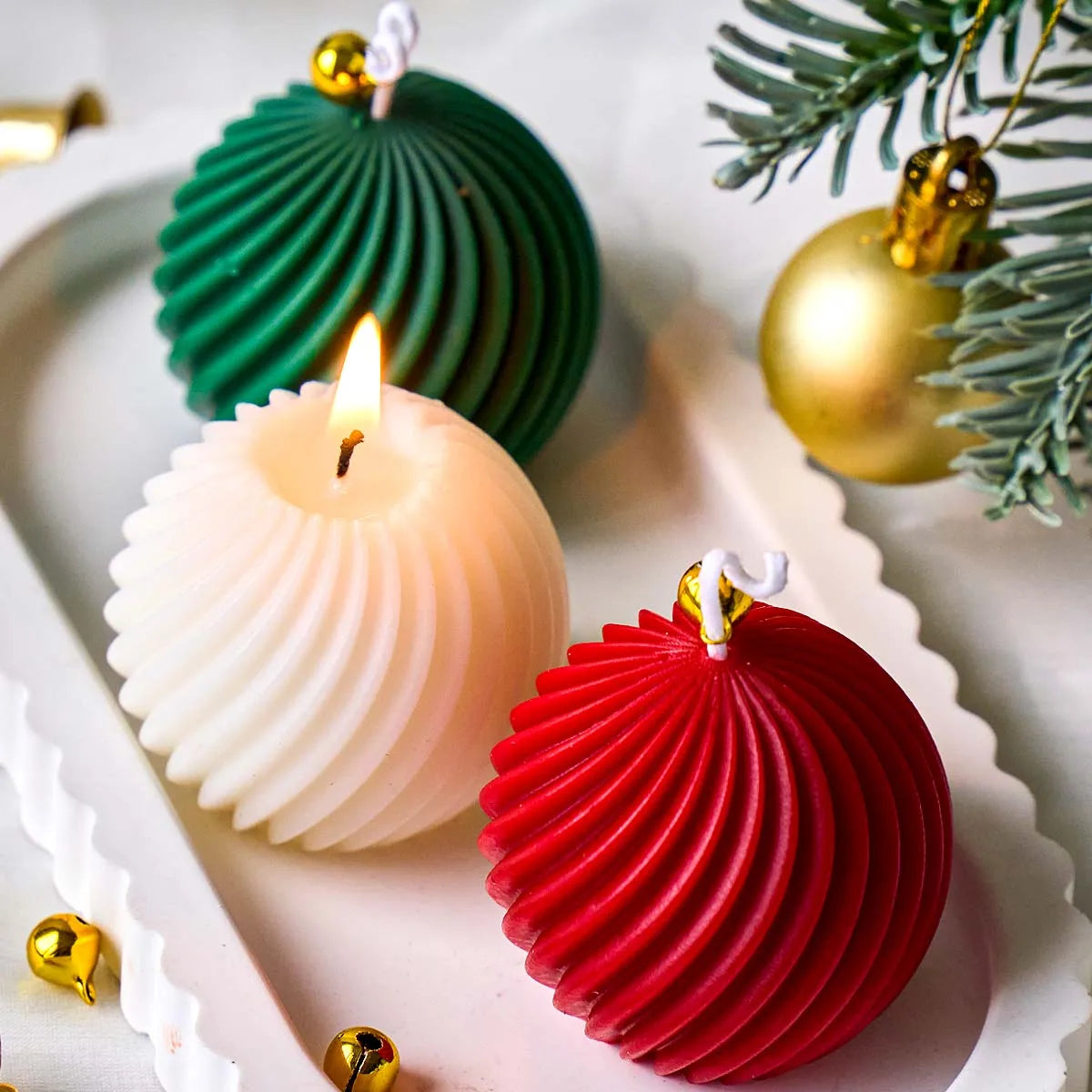 3D Rotate Ball Silicone Candle Mold Winter Christmas Souvenirs DIY Stripes Aromath Soap Resin Plaster Crafts Making Home Decor