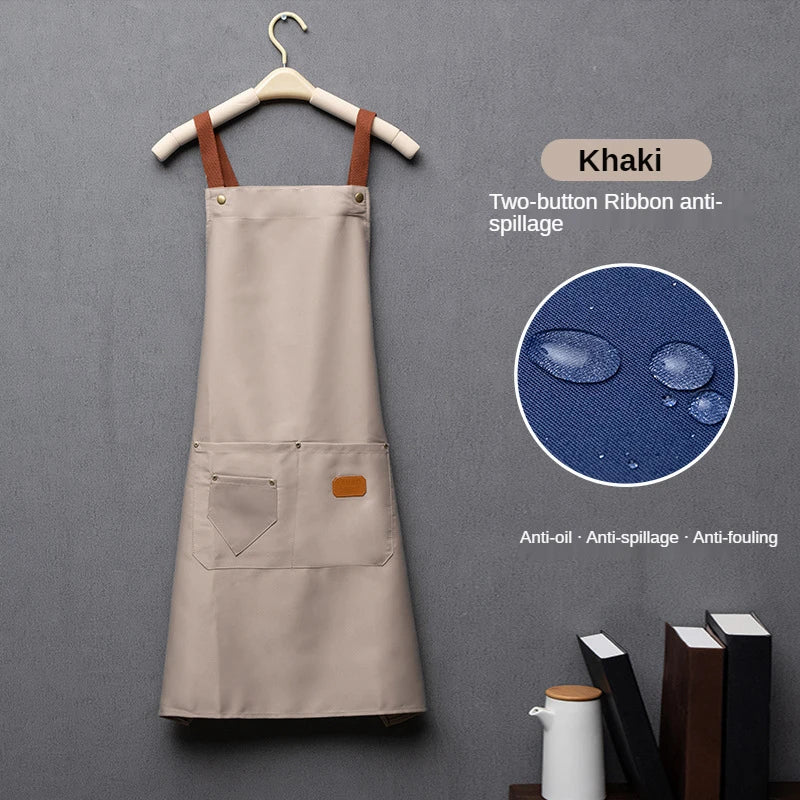 Customized Embroidery Brand Logo Waterproof Signature Kitchen Aprons Home Chef Baking Clothes With Pockets Adult Bib Waist Bag