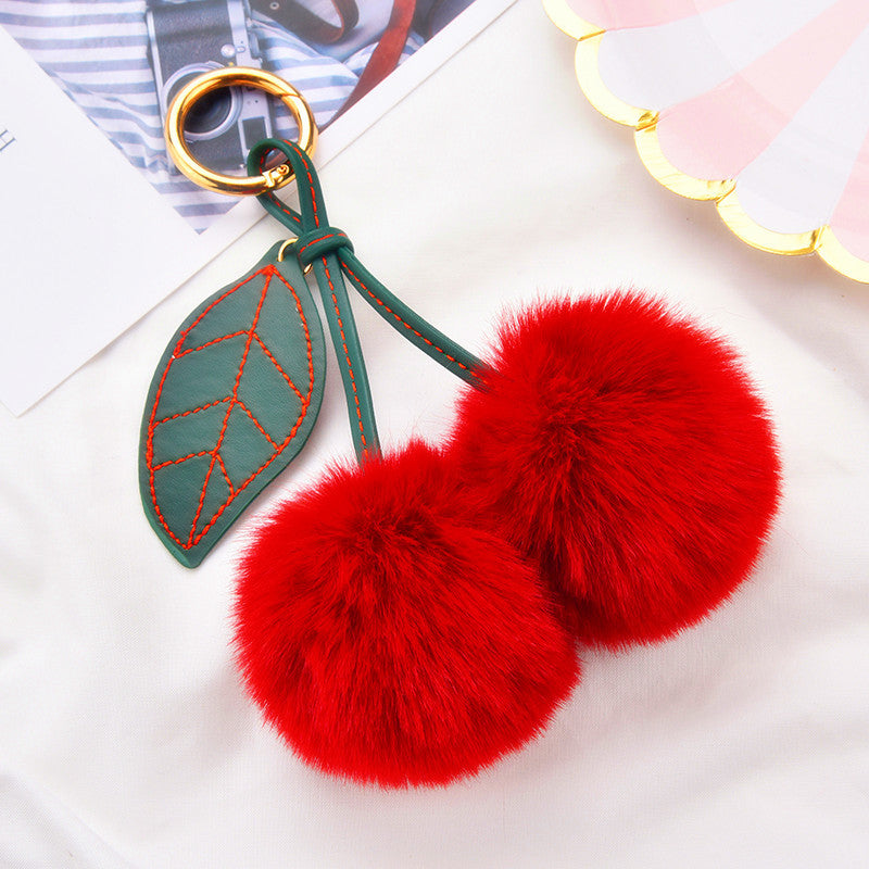 Fluffy Cherry Pom-Pom Bag Charm