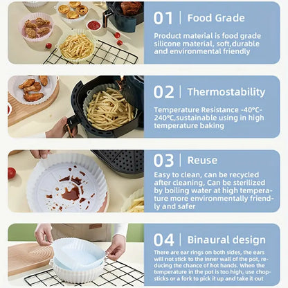 Reusable Air Fryer Silicone Liner, 7.8in Non-Stick Pad