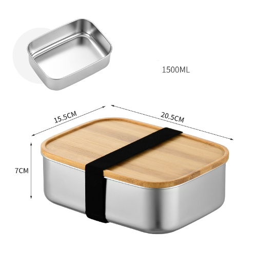 Bamboo-Lid Stainless Steel Bento Box