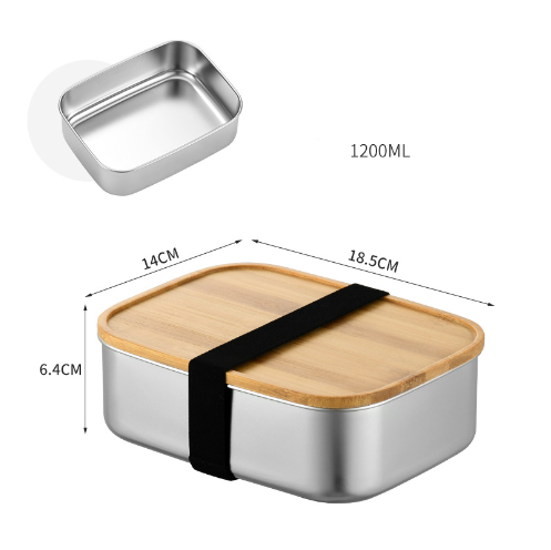 Bamboo-Lid Stainless Steel Bento Box