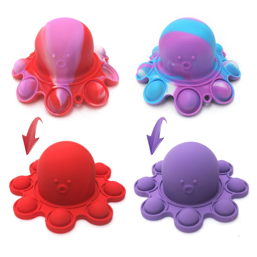Spectabilis Octopus Pop Fidget Toy 2 Packs Sensory Squishy Toys Flip It Relieve Anxiety Lovely Pop Keychains Popits for Boys Kids Adults，Baby Bath Tub Toys Red & Pueple