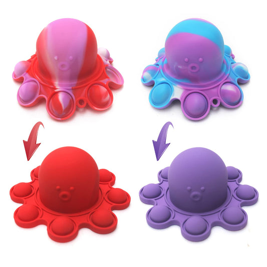 Spectabilis Octopus Pop Fidget Toy 2 Packs Sensory Squishy Toys Flip It Relieve Anxiety Lovely Pop Keychains Popits for Boys Kids Adults，Baby Bath Tub Toys Red & Pueple