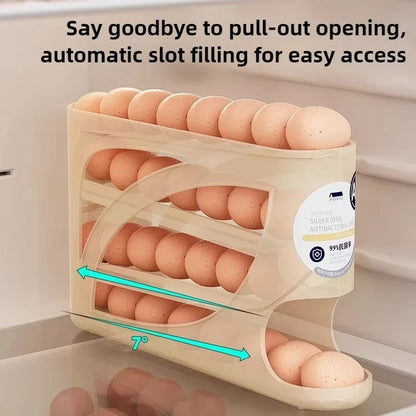 4-Tier Sliding Egg Dispenser, Automatic Rolling Shatterproof Holder For Fridge & Countertop, Easy-Clean, Washable,Space-Saving Refrigerator Side Door Storage Rack For Kitchen Organization,Egg Storage