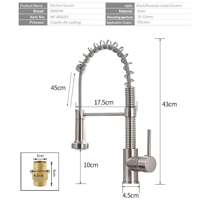 Kitchen Faucets Black Stainless Steel Faucets for Kitchen Sink Pull Out Spring Spout Mixers Tap Hot Cold Water Crane 866053R