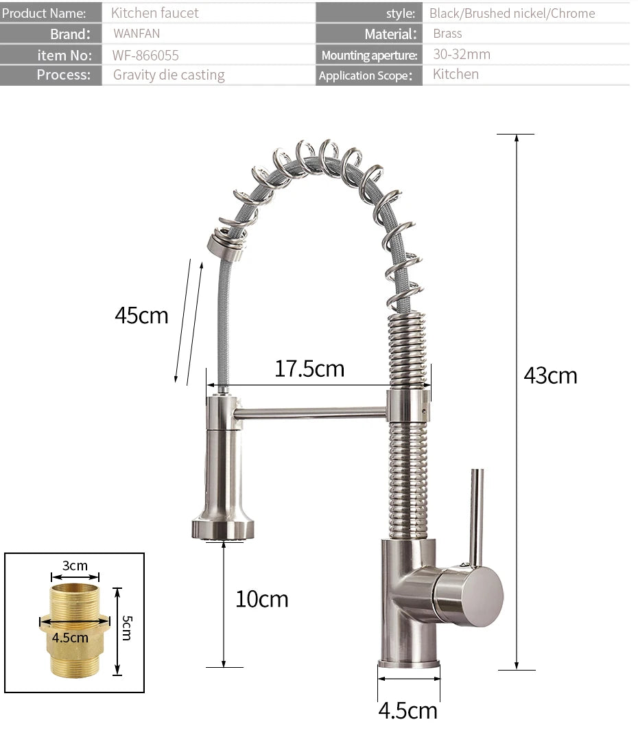Kitchen Faucets Black Stainless Steel Faucets for Kitchen Sink Pull Out Spring Spout Mixers Tap Hot Cold Water Crane 866053R
