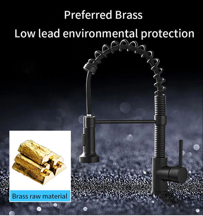 Kitchen Faucets Black Stainless Steel Faucets for Kitchen Sink Pull Out Spring Spout Mixers Tap Hot Cold Water Crane 866053R
