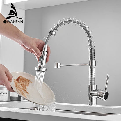 Kitchen Faucets Black Stainless Steel Faucets for Kitchen Sink Pull Out Spring Spout Mixers Tap Hot Cold Water Crane 866053R