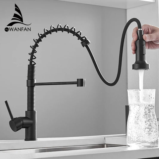 Kitchen Faucets Black Stainless Steel Faucets for Kitchen Sink Pull Out Spring Spout Mixers Tap Hot Cold Water Crane 866053R