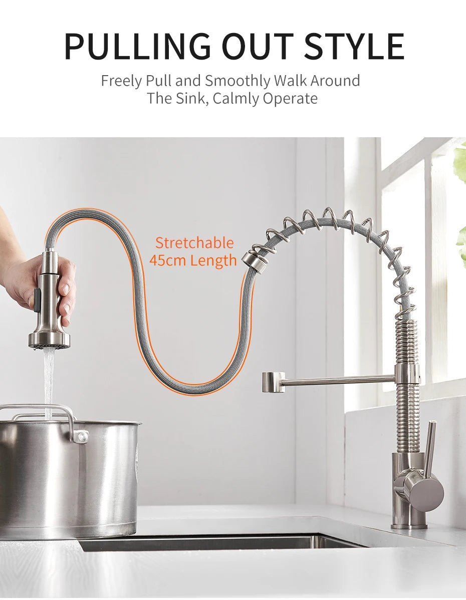 Kitchen Faucets Black Stainless Steel Faucets for Kitchen Sink Pull Out Spring Spout Mixers Tap Hot Cold Water Crane 866053R