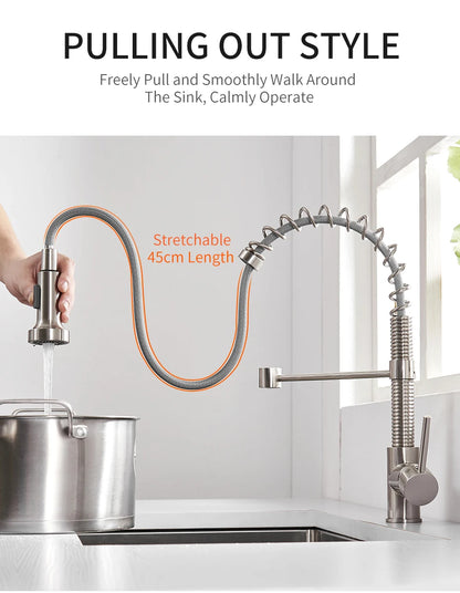 Kitchen Faucets Black Stainless Steel Faucets for Kitchen Sink Pull Out Spring Spout Mixers Tap Hot Cold Water Crane 866053R