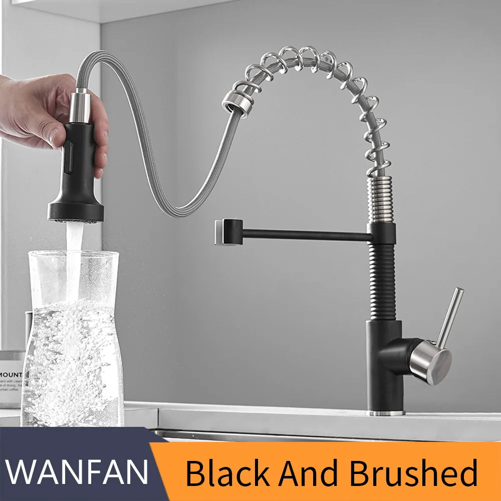 Kitchen Faucets Black Stainless Steel Faucets for Kitchen Sink Pull Out Spring Spout Mixers Tap Hot Cold Water Crane 866053R