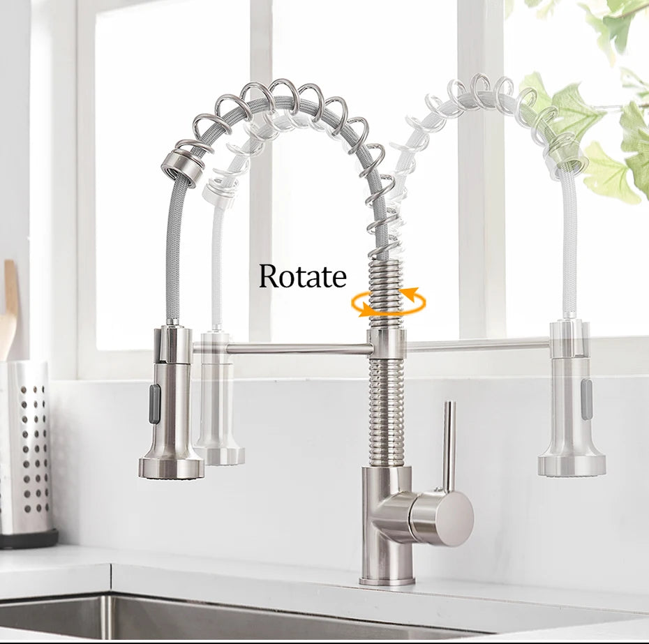 Kitchen Faucets Black Stainless Steel Faucets for Kitchen Sink Pull Out Spring Spout Mixers Tap Hot Cold Water Crane 866053R