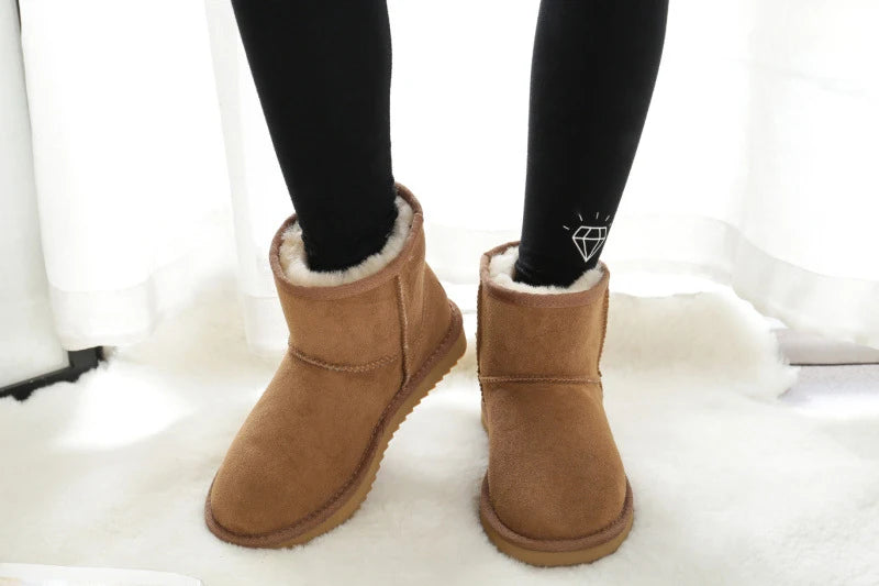 Snow Boots Women Waterproof Australia Winter Warm Shoes Non-slip Rubber Sole 100% Genuine Cowhide Leather Big Size Wholesale