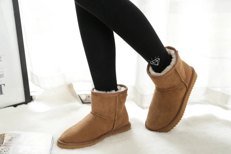 Snow Boots Women Waterproof Australia Winter Warm Shoes Non-slip Rubber Sole 100% Genuine Cowhide Leather Big Size Wholesale