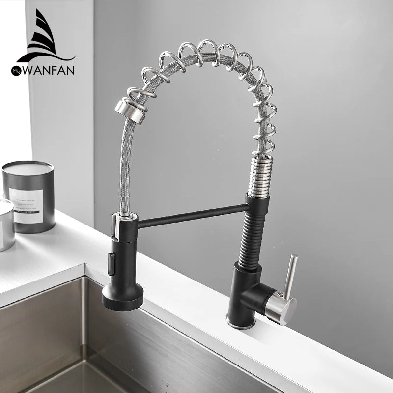 Kitchen Faucets Black Stainless Steel Faucets for Kitchen Sink Pull Out Spring Spout Mixers Tap Hot Cold Water Crane 866053R