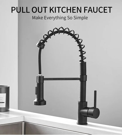 Kitchen Faucets Black Stainless Steel Faucets for Kitchen Sink Pull Out Spring Spout Mixers Tap Hot Cold Water Crane 866053R
