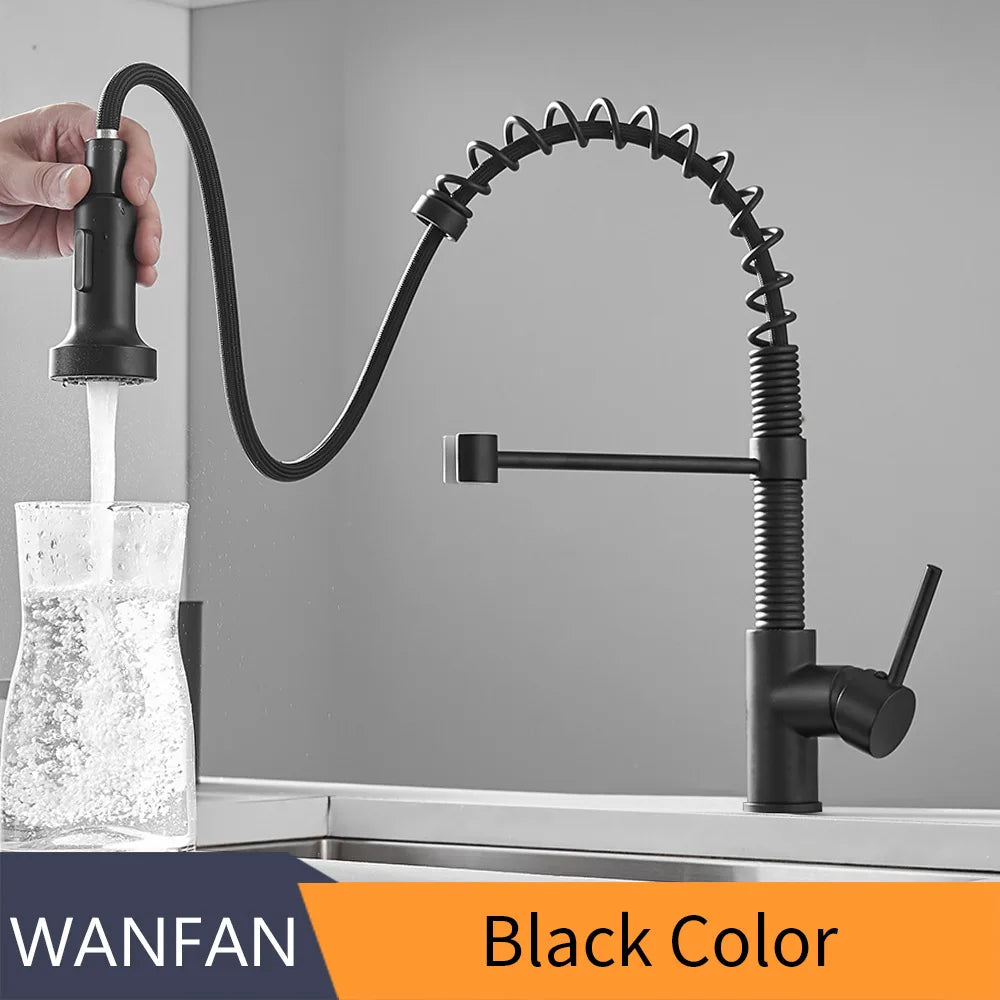 Kitchen Faucets Black Stainless Steel Faucets for Kitchen Sink Pull Out Spring Spout Mixers Tap Hot Cold Water Crane 866053R