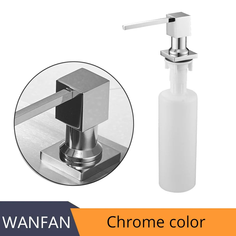 Deck Mounted Kitchen Soap Dispensers Square Pump Chrome Finished Soap Dispensers for Kitchen Built in Counter top Dispenser 2306