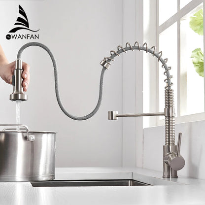 Kitchen Faucets Black Stainless Steel Faucets for Kitchen Sink Pull Out Spring Spout Mixers Tap Hot Cold Water Crane 866053R