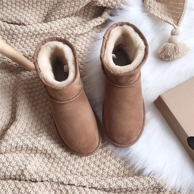Snow Boots Women Waterproof Australia Winter Warm Shoes Non-slip Rubber Sole 100% Genuine Cowhide Leather Big Size Wholesale