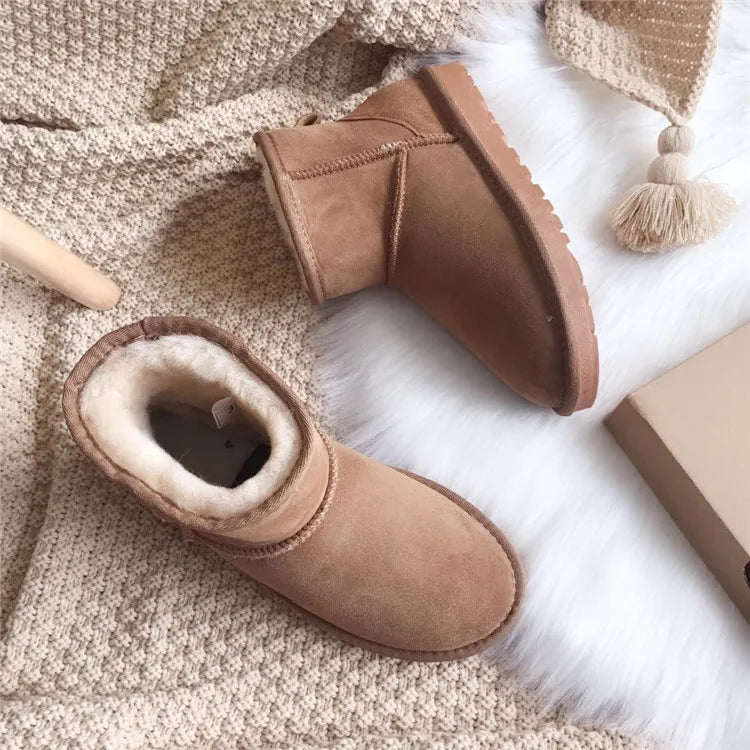 Snow Boots Women Waterproof Australia Winter Warm Shoes Non-slip Rubber Sole 100% Genuine Cowhide Leather Big Size Wholesale