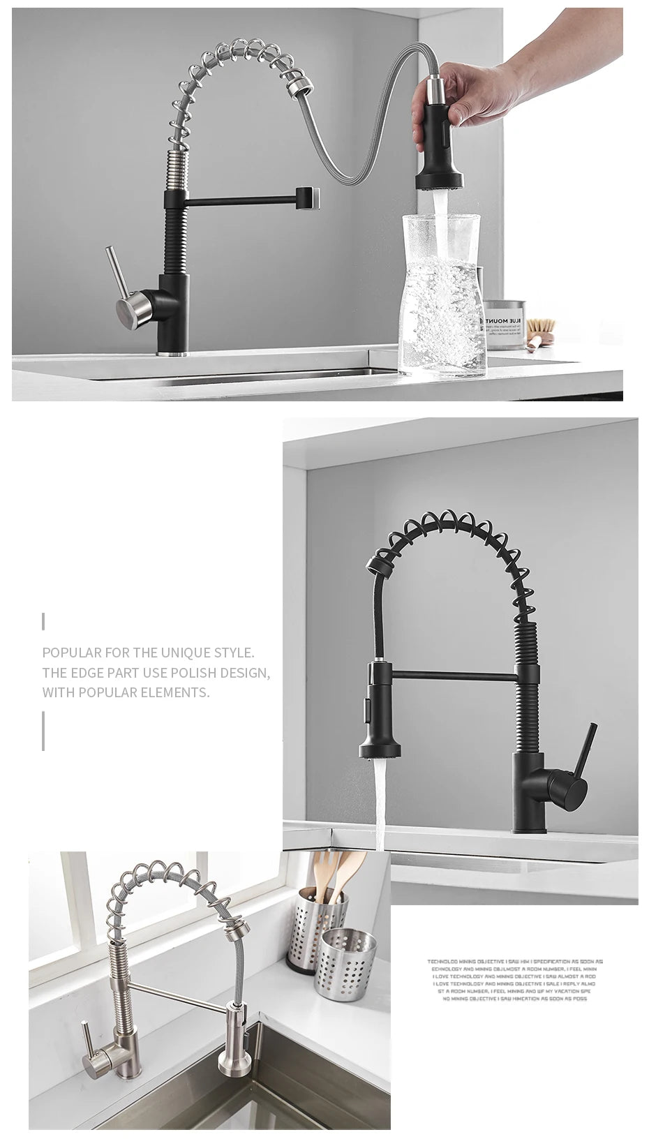 Kitchen Faucets Black Stainless Steel Faucets for Kitchen Sink Pull Out Spring Spout Mixers Tap Hot Cold Water Crane 866053R