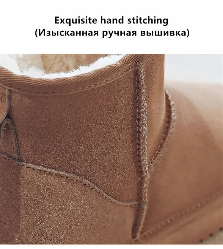 Snow Boots Women Waterproof Australia Winter Warm Shoes Non-slip Rubber Sole 100% Genuine Cowhide Leather Big Size Wholesale
