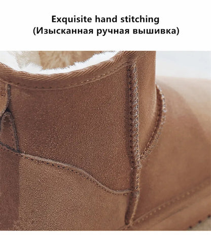Snow Boots Women Waterproof Australia Winter Warm Shoes Non-slip Rubber Sole 100% Genuine Cowhide Leather Big Size Wholesale