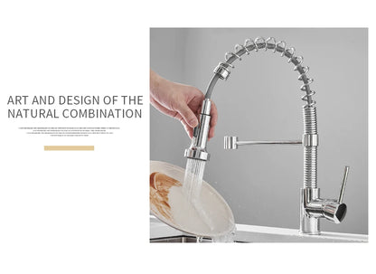 Kitchen Faucets Black Stainless Steel Faucets for Kitchen Sink Pull Out Spring Spout Mixers Tap Hot Cold Water Crane 866053R