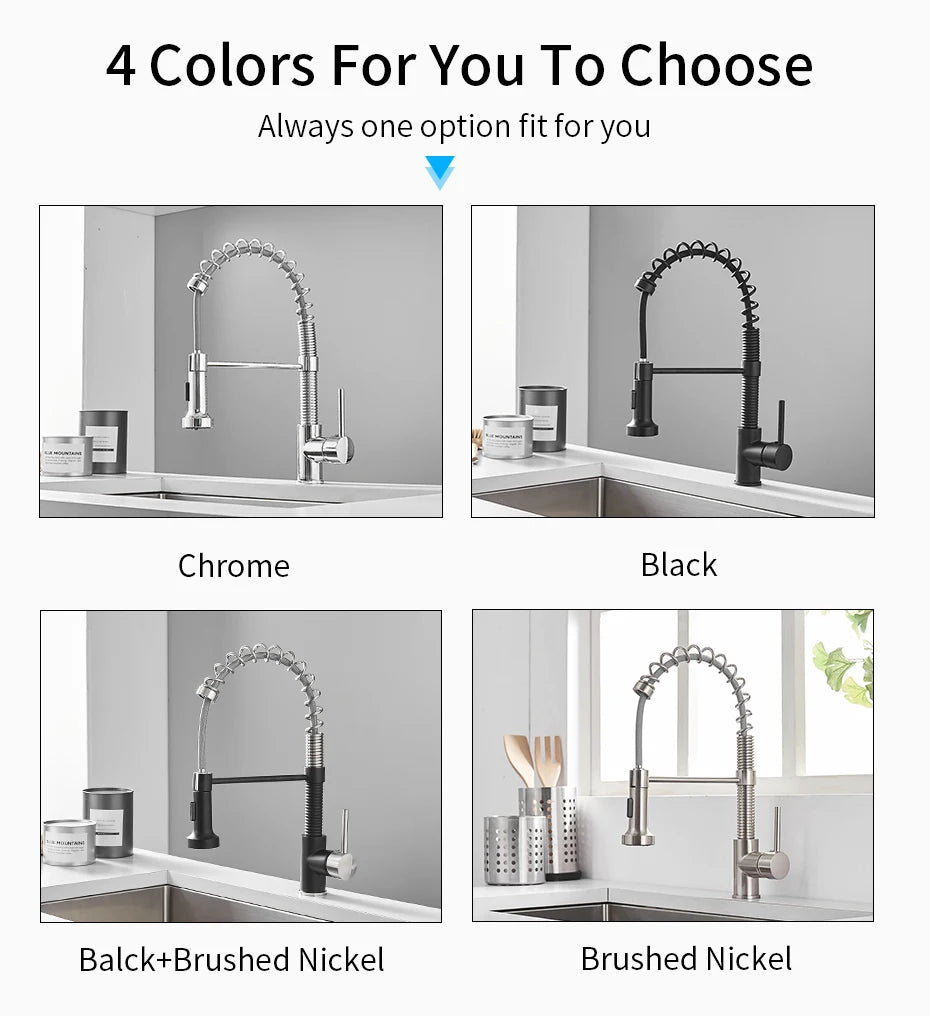 Kitchen Faucets Black Stainless Steel Faucets for Kitchen Sink Pull Out Spring Spout Mixers Tap Hot Cold Water Crane 866053R