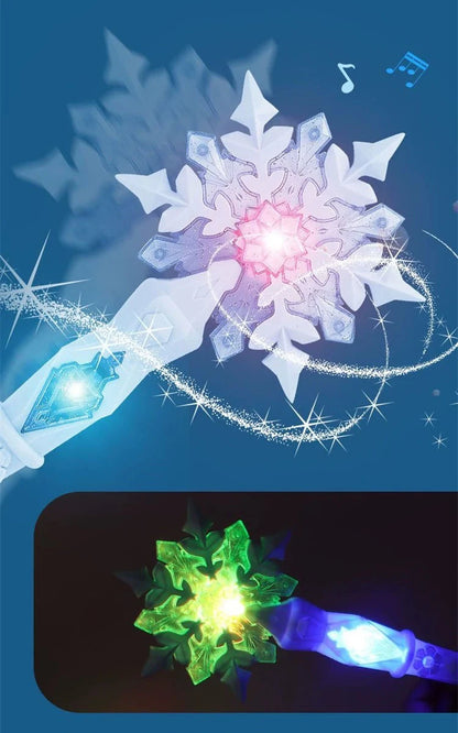Princess Snow Wand Toy Snowflake Light Sound Sticks Kid Cosplay Fairy Girls Glowing Wands Christmas Halloween Children Toys