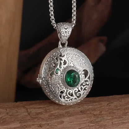 Can Open Bronze Mirror Box Pendant Women\'s Charm Retro Necklace Exquisite Handicrafts Oval Imitation Jade Jewelry Birthday Gift