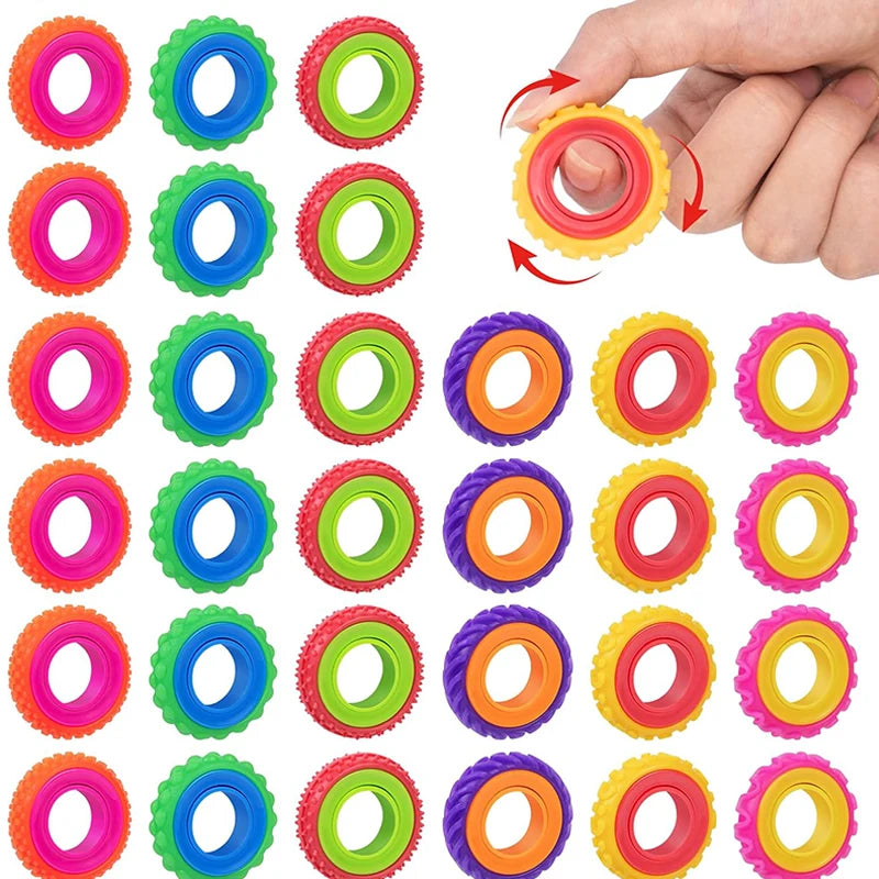 Rotating Fidget Toys Sensory Rings for Kids 6PCS Finger Spinner ADHD Quiet Stress Relief Gifts Classroom Prize Stocking Stuffers