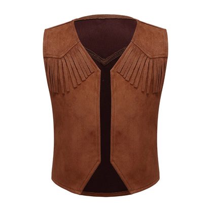 Kids Girl Boy Fringed Vest for Carnival Theme Party Tassels Top Open Front Waistcoat Child Halloween Western Cowboy Costumes