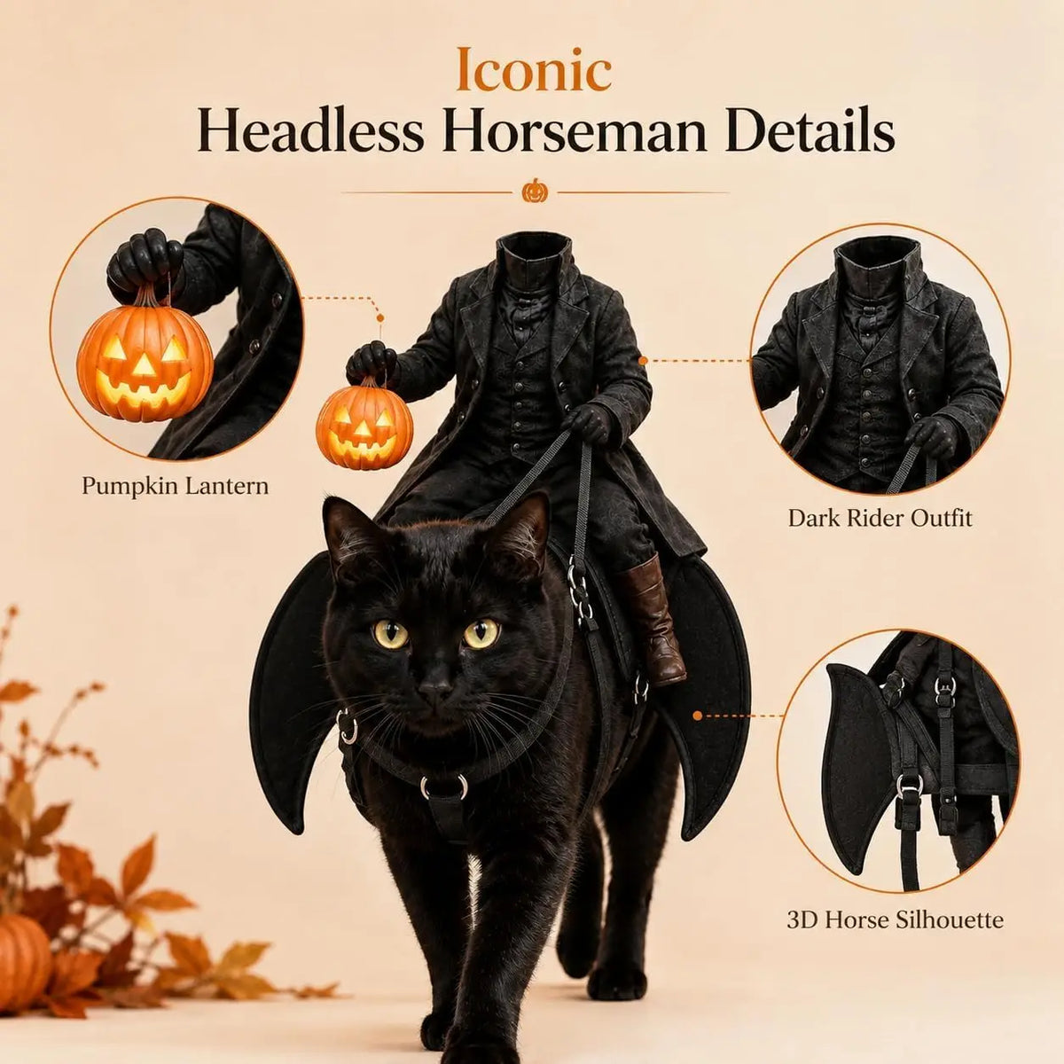 Halloween Party Pet Headless Horseman Pet Costume Spooky 3D Horse Riding Illusion Realistic Dark Rider Cosplay Outfit for Photos