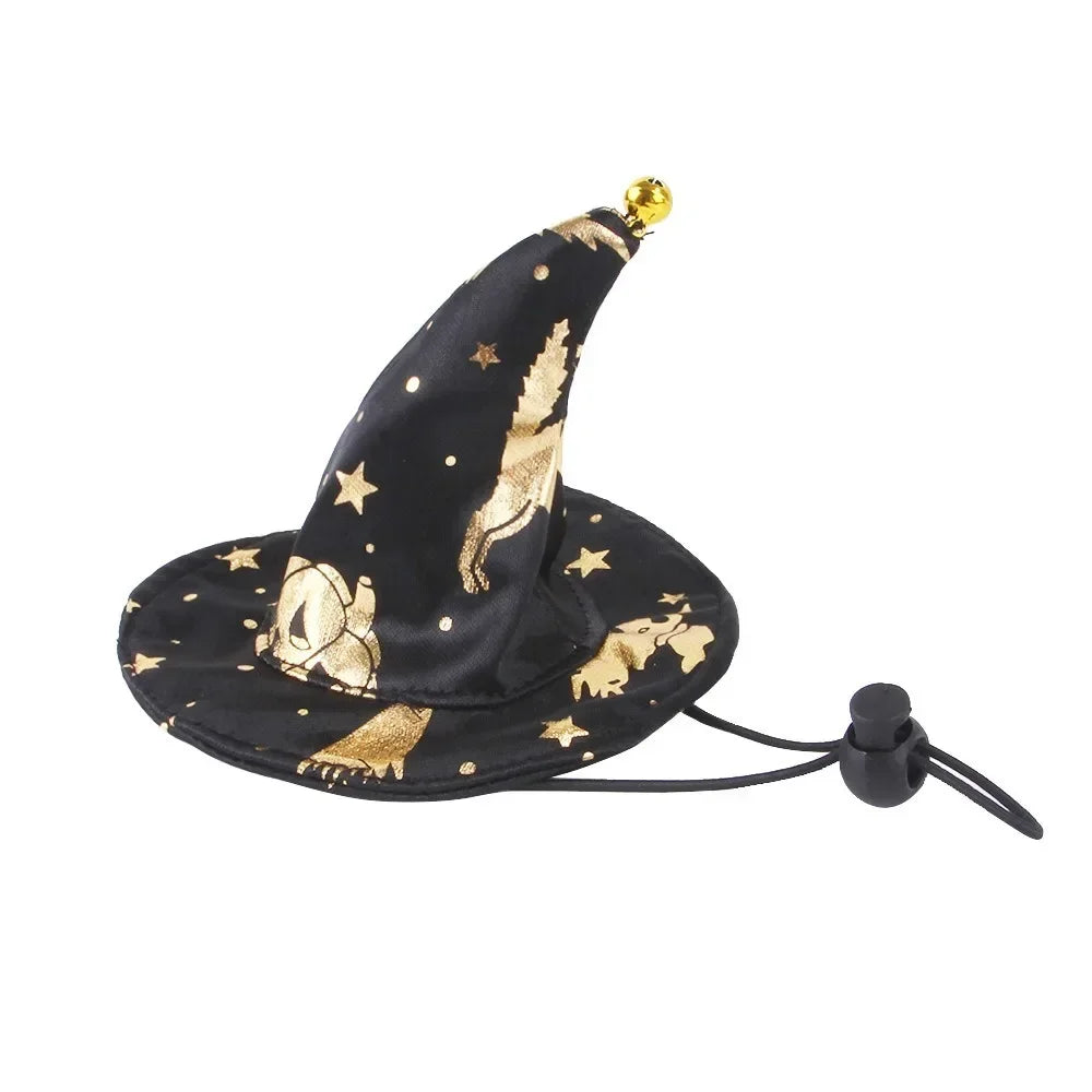 Halloween Pet Cosplay Costume Black Gold Halloween Decoration Wizard Hat Cape Set Printed Cat Dog Suit Party Accessories