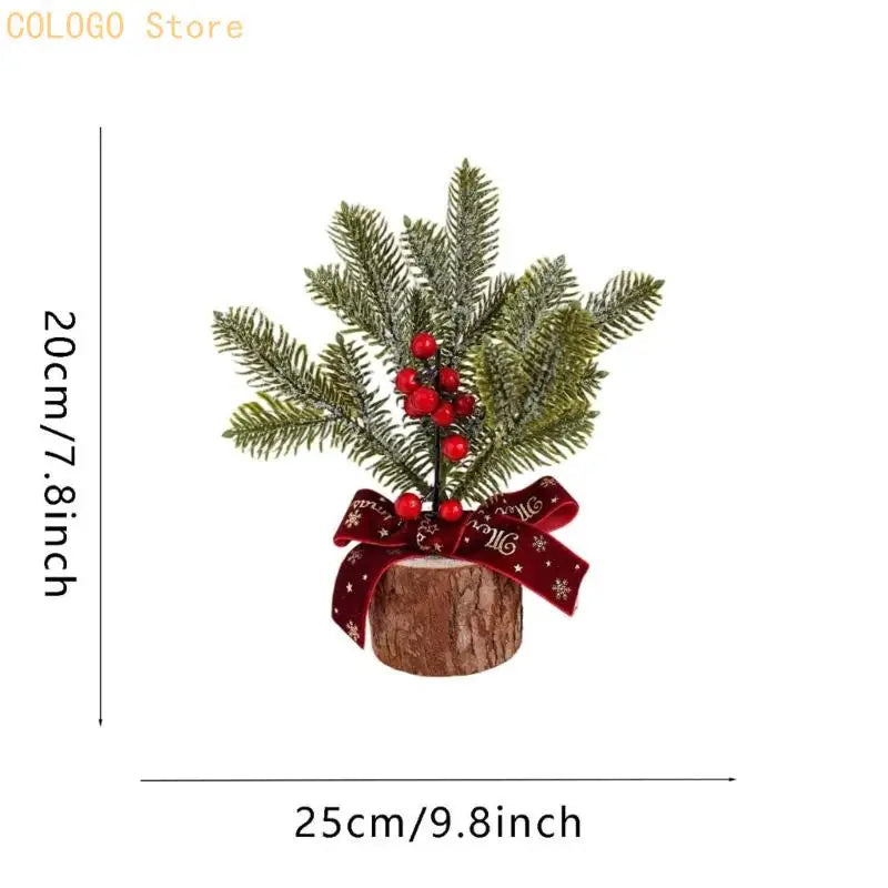 Desk Christmas Tree Ornament with Wood-Look Base for Winter Rooms D0LD
