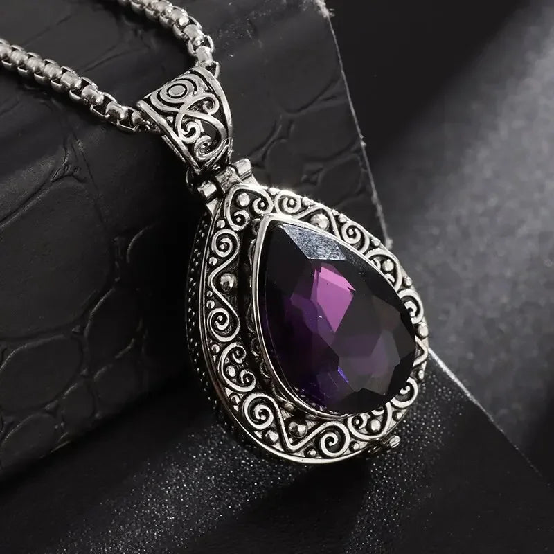 Can Open Bronze Mirror Box Pendant Women\'s Charm Retro Necklace Exquisite Handicrafts Oval Imitation Jade Jewelry Birthday Gift