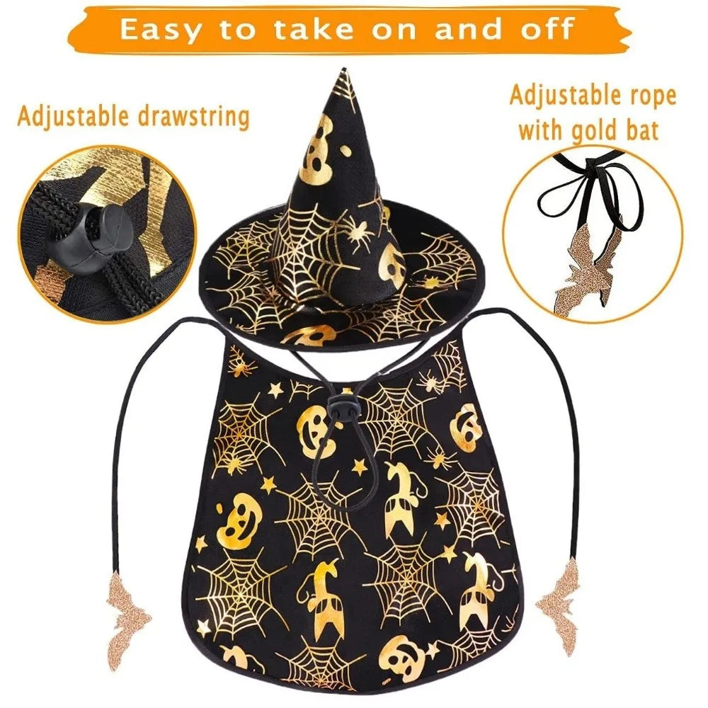 Funny Pumpkin Pet Halloween Costumes Cape Adjustable Soft Halloween Dog Cloak Hat Bat Black Cats Cosplay Clothes Cats