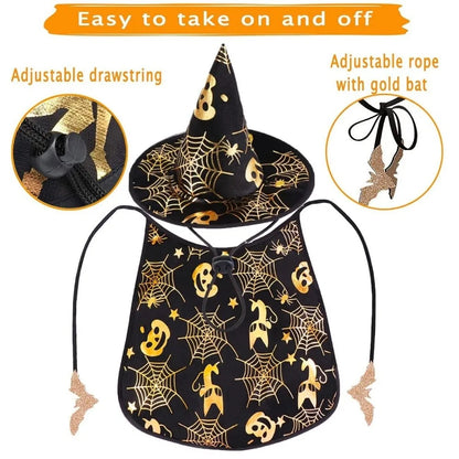 Funny Pumpkin Pet Halloween Costumes Cape Adjustable Soft Halloween Dog Cloak Hat Bat Black Cats Cosplay Clothes Cats