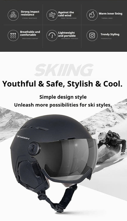 Moon Hot Selling Ski Snowboard Helmet ABS+EPS Integrated Goggle Shield Low Weight Adults Men Women Ski Helmet