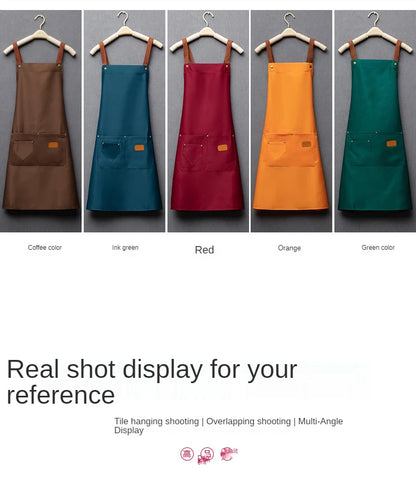 Customized Embroidery Brand Logo Waterproof Signature  Kitchen Aprons Home Chef Baking Clothes With Pockets Adult Bib Waist Bag